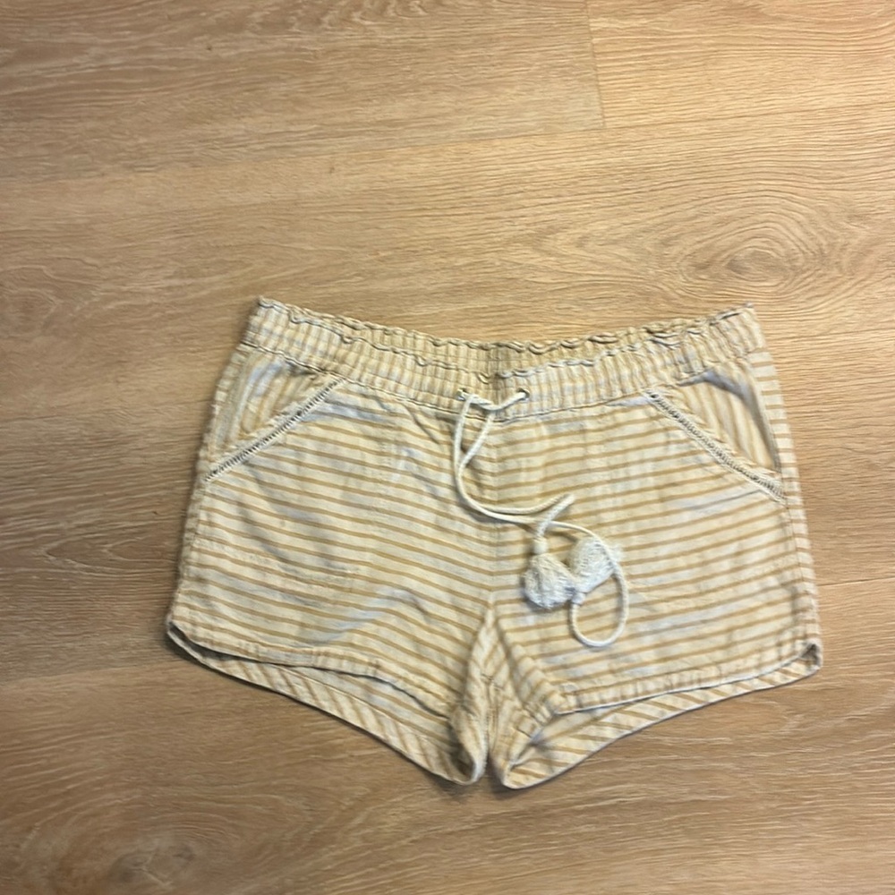Linen Beige  Striped Women's Nautical Coastal Shorts Worn 2x